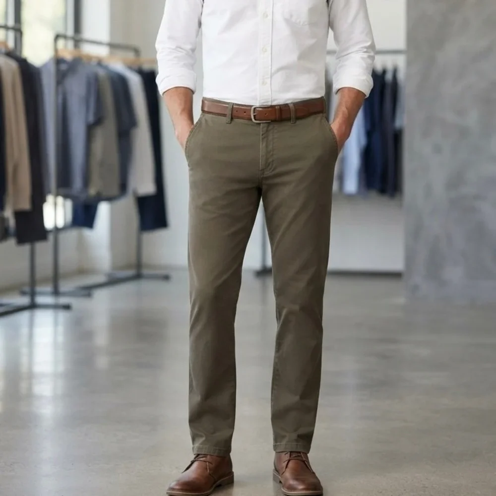 Banana Republic Gavin Straight Leg Chino Men 33x34 Moose Brown Cotton Flat Front